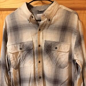 Ocean Coast Shirt Mens Large Orca Grey/White Plaid Flannel Button